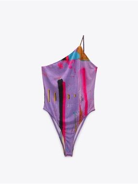 Zara | Abstract Print Asymmetric One-Shoulder Bodysuit